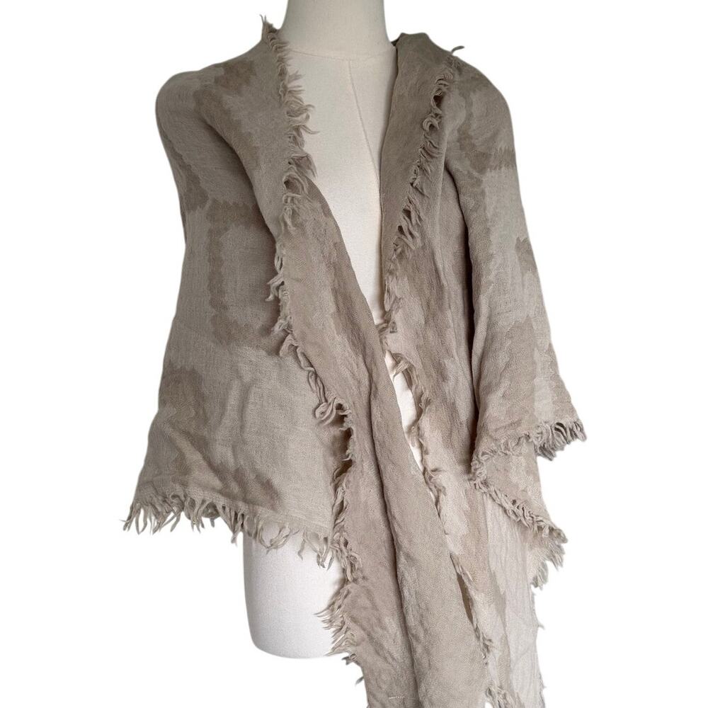 Wilfred Diamond Mosaic Wool Scarf Beige Taupe Fringe Boho Wrap Shawl